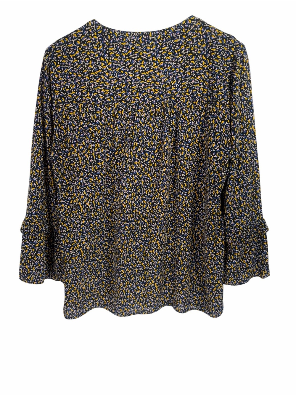 Anthropologie Navy and Mustard Floral Blouse Women's 3/4 Sleeve top size medium - Picture 5 of 10